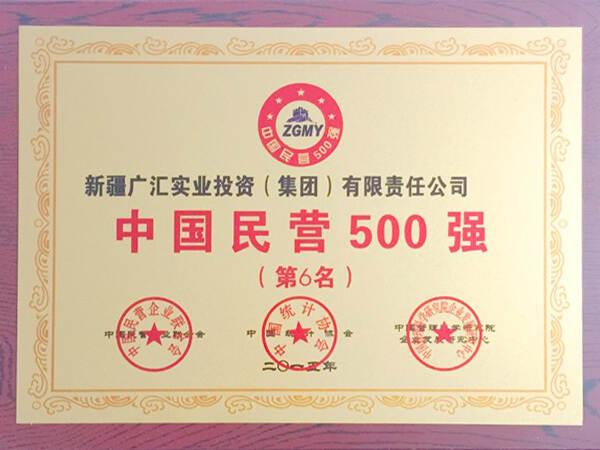 广汇集团获得2015年民营企业500强第6位